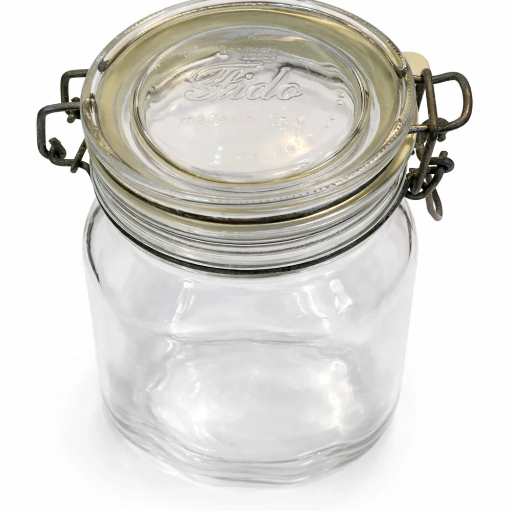 Vintage Bormioli Rocco Fido Glass Clamp Lid Jar 1L Clear Italian Canister